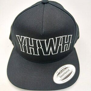 Solid Black Flatbill Mesh Snapback Yahweh Embroidered